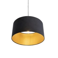 QAZQA Hanglamp Met Velours Kap Zwart Met Goud 50 Cm - Combi -Beroemde Verlichtings Winkel 1000015007 0103