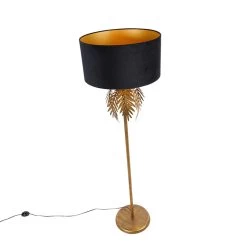 QAZQA Vintage Vloerlamp Goud Met Zwarte Velours Kap 50 Cm - Botanica -Beroemde Verlichtings Winkel 1000015061 0103