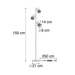 QAZQA Design Vloerlamp Zwart 3-lichts Verstelbaar - Mesh - Zwart -Beroemde Verlichtings Winkel 1000021904 0102