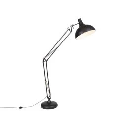 QAZQA Industriële Vloerlamp Zwart Verstelbaar - Hobby