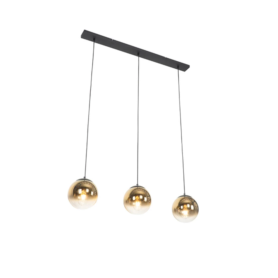 QAZQA Art Deco Hanglamp Zwart Met Goud Langwerpig 3-lichts - Pallon 3 QAZQA Art Deco Hanglamp Zwart Met Goud Langwerpig 3-lichts - Pallon