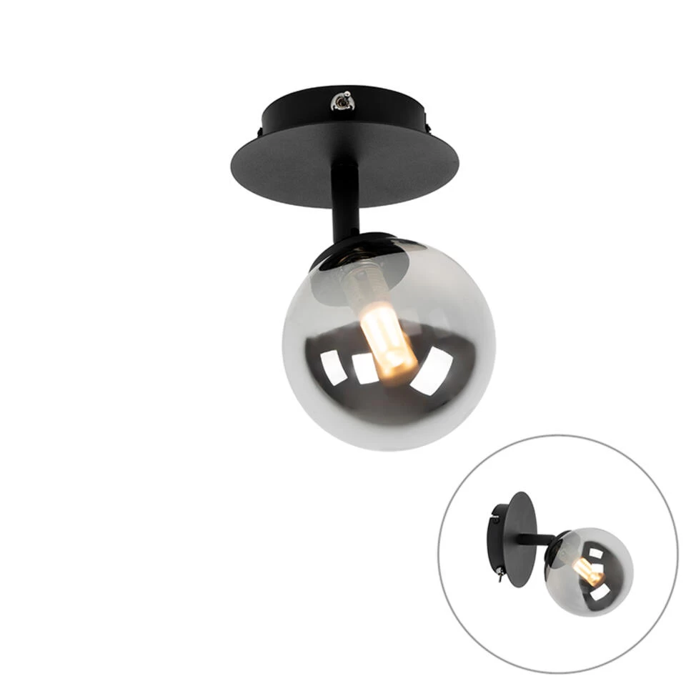 QAZQA Landelijke Spot Zwart Verstelbaar Met Smoke Glas - Athens 3 QAZQA Landelijke Spot Zwart Verstelbaar Met Smoke Glas - Athens