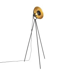 QAZQA Vloerlamp Zwart Met Goud 154,4 Cm Tripod - Magnax Eco