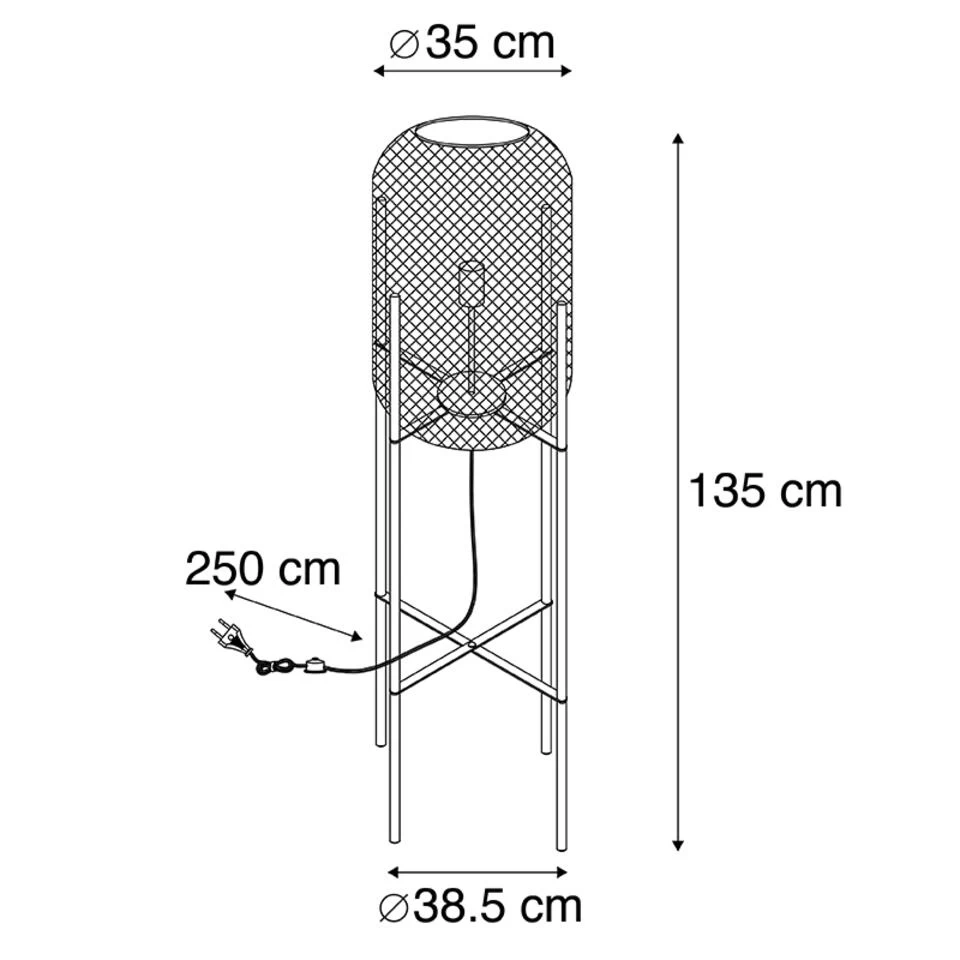 QAZQA Moderne Zwart Met Gouden Vloerlamp - Bliss Mesh 5 QAZQA Moderne Zwart Met Gouden Vloerlamp - Bliss Mesh - Afbeelding 3