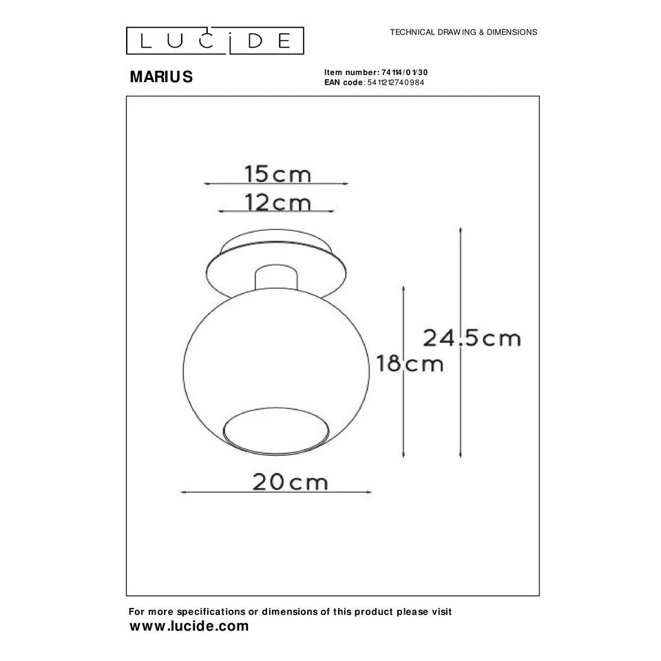 Lucide MARIUS Plafonnière - Zwart 6 Lucide MARIUS Plafonnière - Zwart - Afbeelding 4
