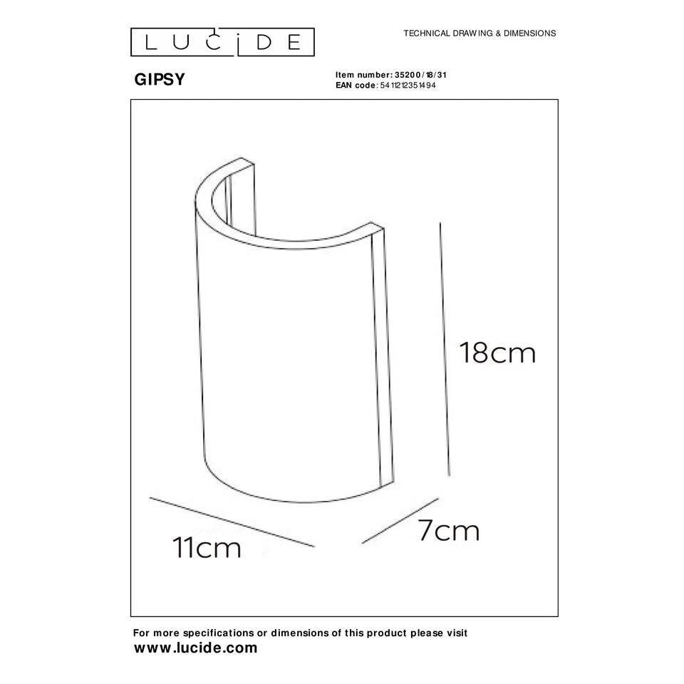 Lucide GIPSY Wandlamp - Wit 6 Lucide GIPSY Wandlamp - Wit - Afbeelding 4