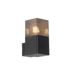 QAZQA Moderne Buiten Wandlamp Zwart IP44 Met Smoke Glas - Denmark