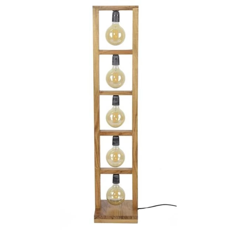 Industriële Vloerlamp Ethan Acaciahout 5-lichts - 135x28x135 Cm - Hout - Bruin 4 Industriële Vloerlamp Ethan Acaciahout 5-lichts - 135x28x135 Cm - Hout - Bruin - Afbeelding 2