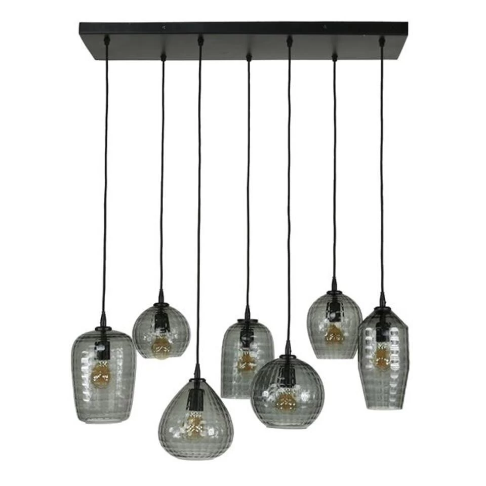Hoyz - Hanglamp 4+3 Hexagon Mix - Smoke Grey Glas 3 Hoyz - Hanglamp 4+3 Hexagon Mix - Smoke Grey Glas