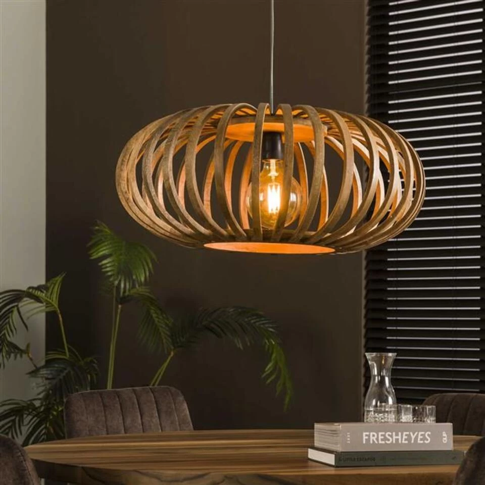 Hoyz - Hanglamp 1L Ø65 Stripes / Massief Mango Naturel 4 Hoyz - Hanglamp 1L Ø65 Stripes / Massief Mango Naturel - Afbeelding 2