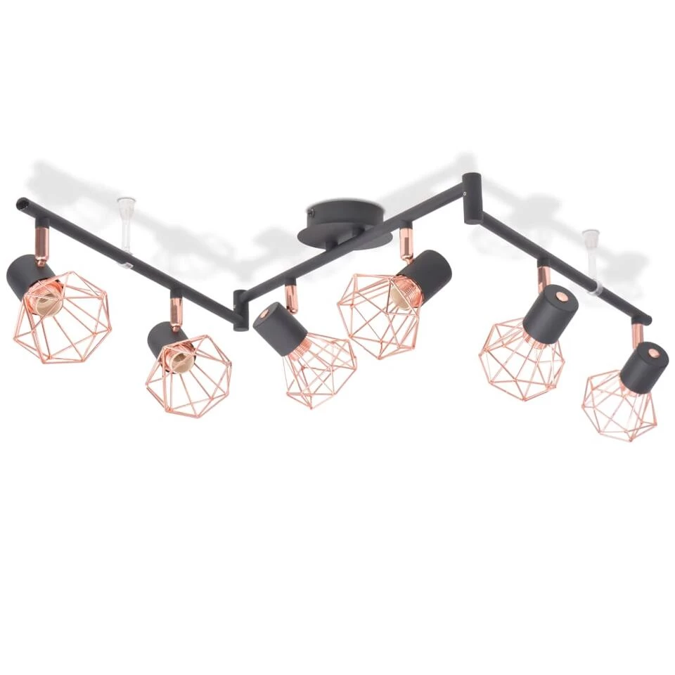 VidaXL Plafondlamp Met 6 Spotlights E14 Zwart En Koper 3 VidaXL Plafondlamp Met 6 Spotlights E14 Zwart En Koper