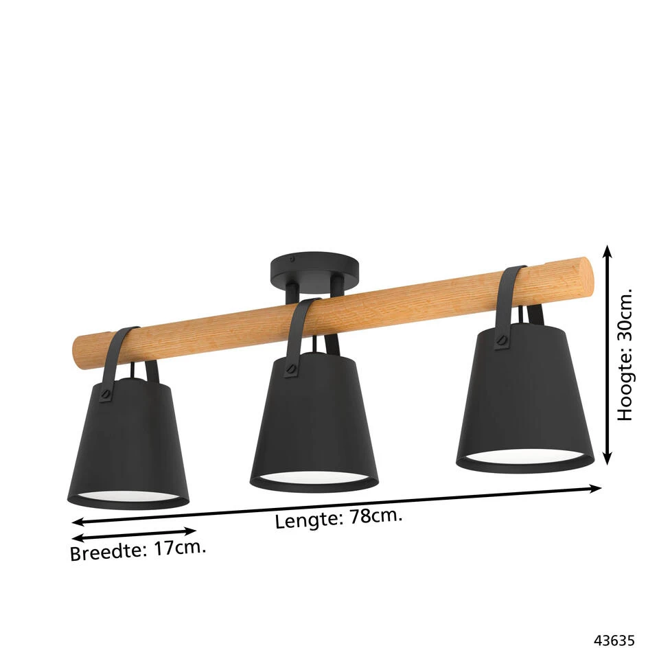 EGLO Boyle Plafondlamp - E27 - 78 cm - Zwart/Bruin/Wit 6 EGLO Boyle Plafondlamp - E27 - 78 cm - Zwart/Bruin/Wit - Afbeelding 4