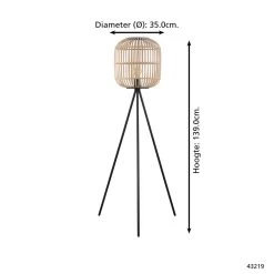 EGLO Bordesley Vloerlamp - E27 - 139 Cm - Zwart/Natuur -Beroemde Verlichtings Winkel 1000067458 0103