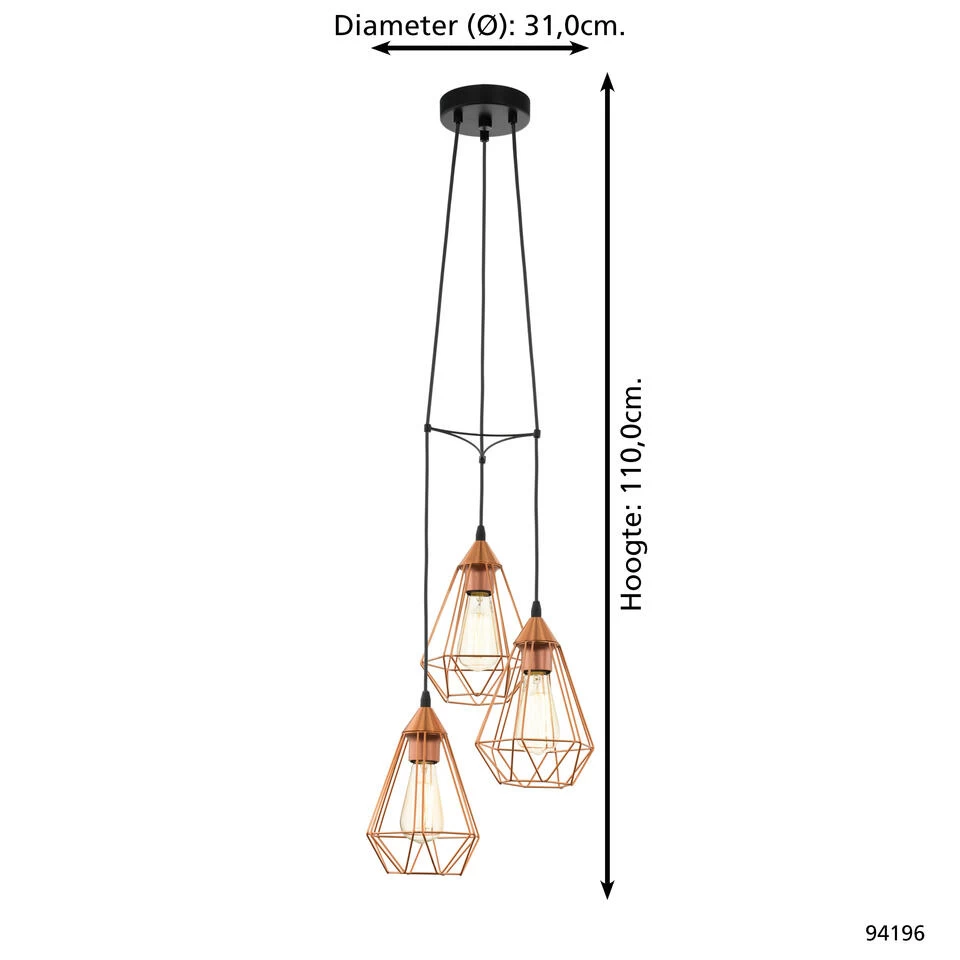 Eglo Tarbes Hanglamp Met Drie Kappen 5 Eglo Tarbes Hanglamp Met Drie Kappen - Afbeelding 3