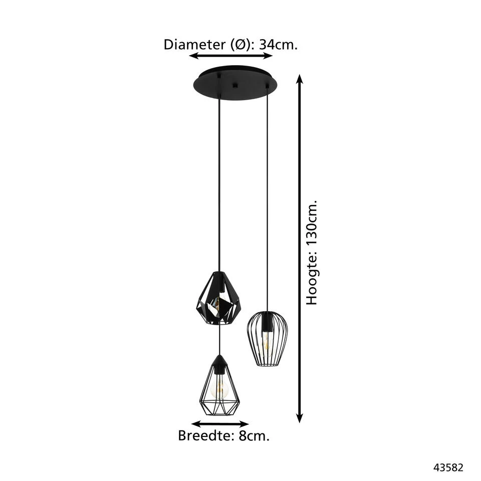 EGLO Distaff Hanglamp - E27 - Ø 34 cm - Zwart 6 EGLO Distaff Hanglamp - E27 - Ø 34 cm - Zwart - Afbeelding 4