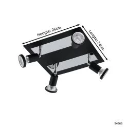 EGLO Sarria - Spot - 4 Lichts - Zwart, Chroom -Beroemde Verlichtings Winkel 1000070975 0103