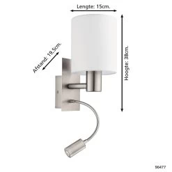 EGLO Pasteri Wandlamp - E27;LED - 38 Cm - Grijs/Wit -Beroemde Verlichtings Winkel 1000076836 0103