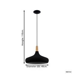 EGLO Sabinar Hanglamp - E27 - Ø 40 Cm - Zwart/Bruin -Beroemde Verlichtings Winkel 1000085376 0103