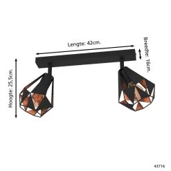 EGLO Carlton 7 Spot - E27 - 42 Cm - Zwart/Koper - Staal -Beroemde Verlichtings Winkel 1000090421 0103