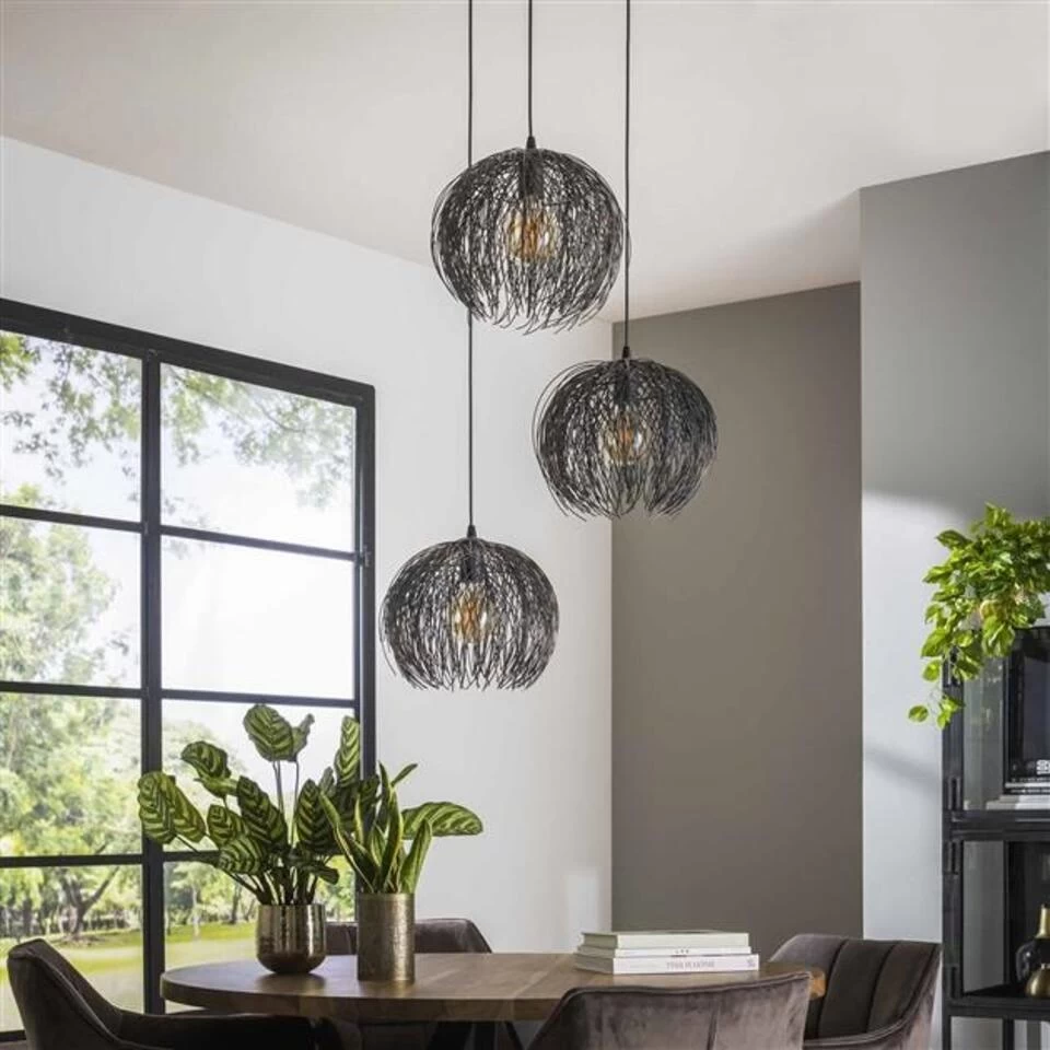 Hanglamp Bernice Getrapt Metaal Zwart Zilver 3-lichts 67x67x150 Cm Metaal 5 Hanglamp Bernice Getrapt Metaal Zwart Zilver 3-lichts 67x67x150 Cm Metaal - Afbeelding 3