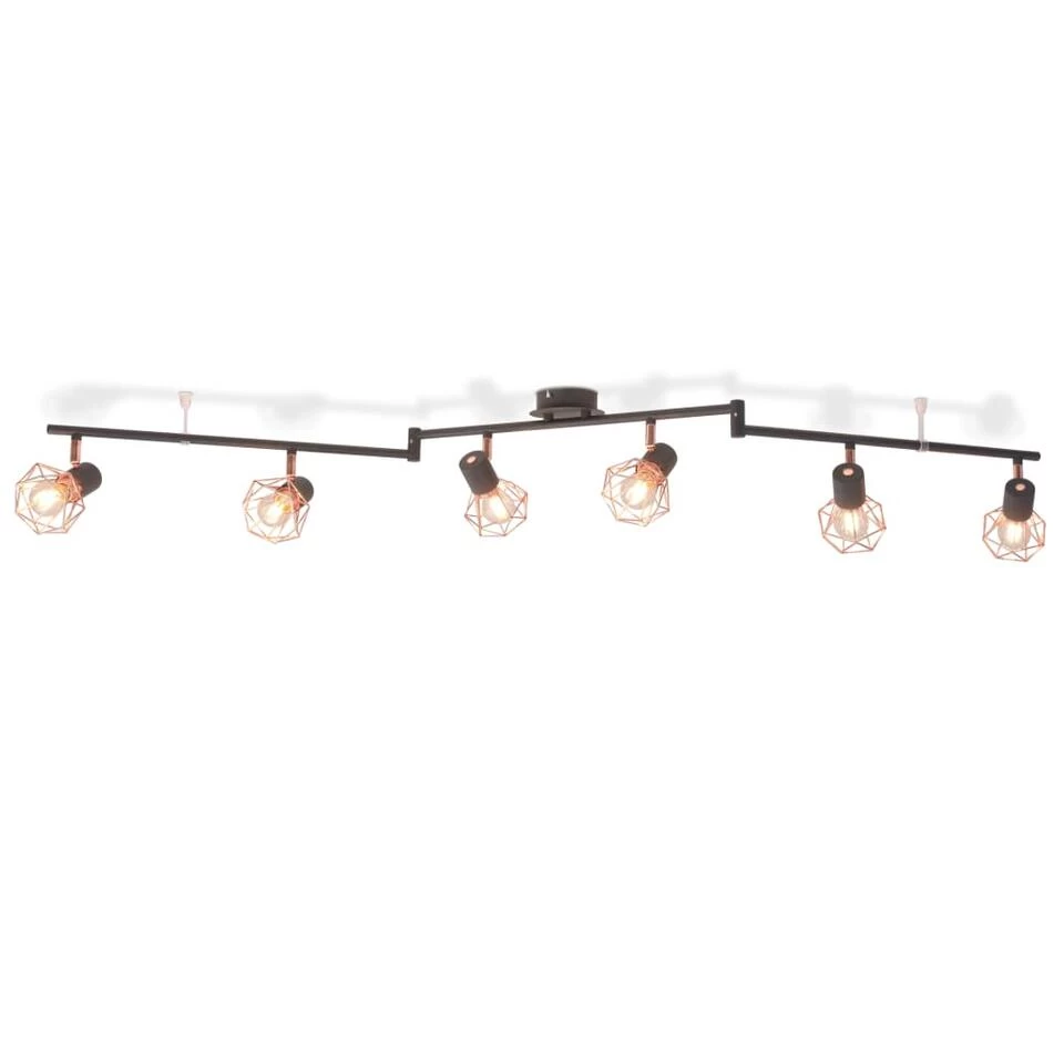 VidaXL Plafondlamp Met 6 Spotlights E14 Zwart En Koper 4 VidaXL Plafondlamp Met 6 Spotlights E14 Zwart En Koper - Afbeelding 2